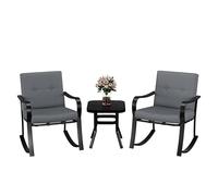 Garvee Comodo set giardino divano a dondolo 3 pezzi mobili esterno 2 sedie dondolo cuscini lavabili grigio caldo tavolo vetro Resistente alle intemperie balcone giardino terrazzo Include seduta grigia