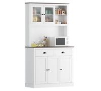 Garvee Credenza Cucina 180 cm con Ante, Ripiani e Cassetto, Dispensa Alta in Legno Stile Farmhouse con Piano a Giorno, Mobile Buffet per Cucina e Soggiorno, Dispositivo Antiribaltamento