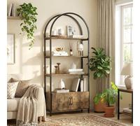 Garvee Libreria ad arco, libreria vintage, libreria alta, scaffale per libri a 4 livelli e telaio in metallo Studry, libreria accento per soggiorno, 181,6 cm, marrone