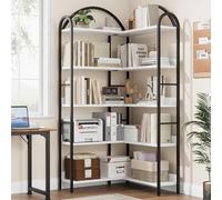 Garvee Libreria angolare industriale a forma di L a 5 ripiani, struttura in metallo ad arco, scaffale aperto, libreria autoportante per soggiorno, camera da letto, casa, ufficio, bianco, 78 x 78 x 174