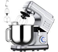 Garvee - Miscelatore per alimenti con supporto da 7,5 quarti, testa inclinabile a 10 velocità, miscelatore elettrico da cucina 3 in 1 con ciotola in acciaio inossidabile, frusta per uova, gancio