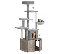 Garvee Mobile Copri Lettiera per Gatti 3-in-1 - Tiragraffi Multilivello con Amaca, Piattaforme e Condominio Ampio - Design Moderno per Interni - Ideale per Gatti Grandi - Colore Smoke Gray