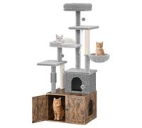 Garvee Mobile Copri Lettiera per Gatti 3-in-1 - Tiragraffi Multilivello con Amaca, Ripiani e Grandezza Condominio - Design Moderno per Interni - Adatto a Gatti Grandi - Marrone Retrò