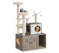 Garvee Mobile Copri Lettiera per Gatti - Tiragraffi Moderno Multi-Livello in Legno, Amaca, Cestello, Torre Salvaspazio, Colonne Tiragraffi, Condominio Integrato - Ideale per Interni - Colore Smoke