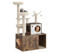 Garvee Mobile Copri Lettiera per Gatti - Tiragraffi Moderno Multi-Livello in Legno, Amaca, Cestello, Torre Salvaspazio, Colonne Tiragraffi, Condominio Integrato - Ideale per Interni - Colore Classico
