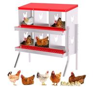 Garvee Nido per Galline Ovaiole a 6 Scomparti con Supporto, Cassetta per Deposizione Uova con Raccolta Automatica, Lamiera Zincata 0,7mm Antiruggine, Design Antirottura, Rosso