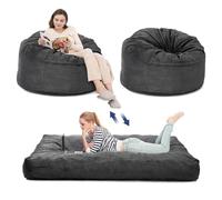 Garvee Poltrona Bean Bag gigante convertibile 2 in 1 - Letto materasso imbottito in memory foam, fodera in corduroy lavabile, letto matrimoniale (grigio scuro)