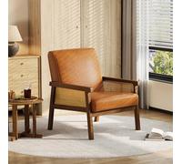 Garvee Poltrona decorativa moderna di metà secolo, con gambe in legno | Cuscino spesso e decorazione in rattan sintetico, ideale per camera da letto e sala di lettura