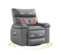 Garvee Poltrona Relax reclinabile oversize in PU - Reclinazione manuale, massaggio e calore - Girevole 360° e a dondolo - Telecomando, portabicchiere - FN45 Grigio