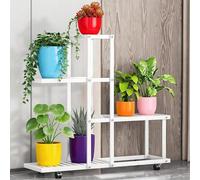 Garvee Porta Piante da Interno ed Esterno, Scaffale per Piante in Ferro per Vasi, Supporto Fiori con Ruote, Espositore Piante Salvaspazio per Soggiorno, Balcone e Giardino (4 Livelli (Bianco))