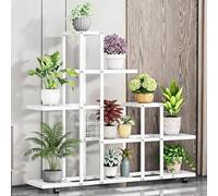 Garvee Porta Piante da Interno ed Esterno, Scaffale per Piante in Ferro per Vasi, Supporto Fiori con Ruote, Espositore Piante Salvaspazio per Soggiorno, Balcone e Giardino (6 Livelli (Bianco))