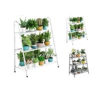 Garvee Portapiante da Interno ed Esterno in Metallo a 3 Ripiani, Supporto per Piante a Scala con Rivestimento Protettivo, Scaffale Portavasi Antiruggine Opaco per Balcone e Soggiorno, Bianco