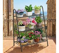 Garvee Portapiante da Interno ed Esterno in Metallo a 3 Ripiani, Supporto per Piante a Scala con Rivestimento Protettivo, Scaffale Portavasi Antiruggine Opaco per Balcone e Soggiorno, Grigio