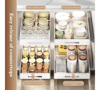 Garvee Pull Out Cabinet Organiser, 40x43x6 CM No Drill Slide Out Kitchen Drawer Organiser, Sturdy Carbon Steel Pull Out Spice Rack Shelves for Cupboard Pantry, White