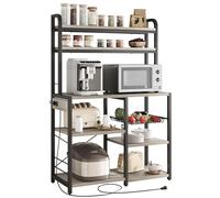 Garvee Scaffale da cucina industriale con spina e barra per caffè, 6 livelli di stoccaggio aperto, cassetto in metallo, supporto per microonde, mobile ausiliare per sala da pranzo e soggiorno, colore