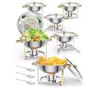 Garvee Scaldavivande Buffet 5QT Rotondi in Acciaio Inox - Chafing Dish Professionali Oro, Con Coperchio e Portacoperchio - Facile da Assemblare e Pulire - Per Catering Feste e Matrimoni