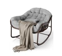 Garvee Sedia Dondolo Papasan Oversize Patio Salotto Esterno Vimini Stagioni Cuscino Resistente All'Acqua Struttura Metallo Resistente Capacità Carico 450libbre Comoda Sedia Forma Veranda Balcone