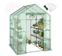 Garvee Serra da Giardino a Casetta, 143x143x195 cm, Serra Walk-in con 12 Ripiani e 2 Finestre, Copertura in PE Rinforzato 140G per Orto e Piante, Verde