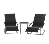 Garvee Set 3 Pezzi Sdraio da Giardino con Tavolino e Cuscini, Lettino Prendisole Pieghevole in Metallo per Esterno, Poltrona Relax Reclinabile per Patio Balcone Piscina, Nero