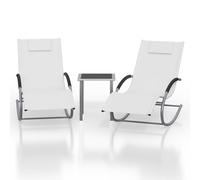 Garvee Set 3 Pezzi Sdraio da Giardino con Tavolino e Cuscini, Lettino Prendisole Pieghevole in Metallo per Esterno, Poltrona Relax Reclinabile per Patio Balcone Piscina, Bianco