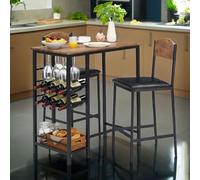 Garvee Set 3 Pezzi Tavolo Alto Da Bar Con 2 Sgabelli, Tavolo Da Pranzo Con 1 Ripiano & Portabottiglie a 2 Livelli & Portabicchieri, Set Per 2 Persone in Stile Industriale, Marrone Vintage