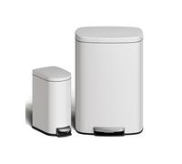 Garvee Set combinato di bidoni della spazzatura in metallo da 50 litri e 10 l, antiruggine con coperchio, pattumiera con secchio interno, manico posteriore, bianco