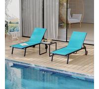 Garvee Set Di 2 Sedie Sdraio Con Tavolino - Set 3 Pezzi Chaise Lounge Da Esterno Con Schienale Regolabile e Ruote, Ideale Per Piscina, Giardino, Prato, Terrazza
