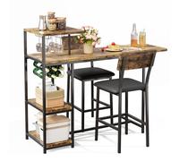Garvee Set di tavolo da pranzo per 2, set da 3 pezzi con tavolo da bar e sedie espandibili, con ripiani portaoggetti e portabottiglie per vino, piccolo set da cucina per soggiorno, appartamento