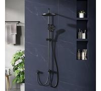 Garvee Set doccia a pioggia senza rubinetto, sistema doccia in acciaio inox con soffione rotondo nero da 25 cm, colonna doccia moderna per bagno