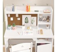 Garvee Set scrivania e sedia per bambini - Libreria e armadietto inclusi - Tavolo studio ergonomico in legno con spazio portariviste - Per camera o studio, 3-8 anni - Colore bianco