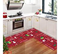 Garvee Set Tappeti Natalizi per Cucina, Antiscivolo con Motivo Natalizio, 2 Pezzi, Tappetini Decorativi per Casa