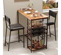 Garvee Set tavolo da pranzo con 2 sedie e sala da pranzo in pelle sintetica, tavolo da cucina con ripiano moderno, struttura in acciaio, 2 livelli di stoccaggio