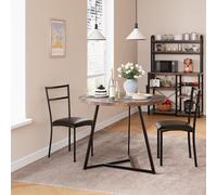 Garvee Set Tavolo da Pranzo Rotondo 3 Pezzi per 2 Persone - Design Salvaspazio Vintage - 2 Sedie Imbottite, Tovagliette Resistenti Calore - Struttura Metallo, Piano Effetto Legno