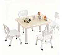 Garvee Set Tavolo e 4 Sedie Bambini - Altezza Regolabile, Sedia Ergonomica con Cuscino, Superficie Graffitabile Facile Pulire, Gambe Antiscivolo - Per Cameretta Asilo Scuola Materna