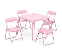 Garvee Set Tavolo e 4 Sedie per Bambini Pieghevole con Imbottitura in PU, Rosa, Salvaspazio, Scrivania Gioco e Studio per Cameretta, Nessun Montaggio Richiesto, Rosa