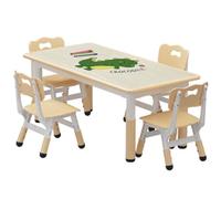 Garvee Set Tavolo e 4 Sedie per Bambini Regolabile in Altezza, Piano per Graffiti Cancellabile, Gambe Antiscivolo, Include 12 Pennarelli Acquerello, per Casa/Asilo 2-10 Anni - Colore Legno - Wood