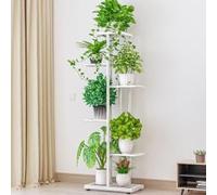 Garvee Supporto Per Piante in Metallo a 4 Livelli, Per 5 Vasi. Perfetto Per Interni, Balcone, Terrazza o Giardino. Design Moderno, Stabile e Salvaspazio. Misure: 41x22x108 Cm. Colore Bianco.