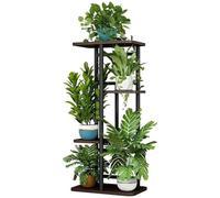 Garvee Supporto per Piante per Interno o Esterno, Scaffale a 5 Livelli per 6 Vasi con Base Rinforzata in Legno, Porta Piante Moderno Salvaspazio con Piedini Regolabili per Salotto, Balcone e Giardino