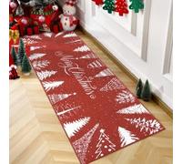Garvee Tappeto natalizio rotondo e antiscivolo per interni, design moderno con albero e fiocchi di neve, superficie morbida e lavabile, decorazione per la casa, tonalità rosso, 120 x 120 cm, Germania