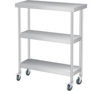 Garvee Tavolino Laterale Esterno Acciaio Inossidabile 201 3 Ripiani Con Ruote, Banco Lavoro Resistente Alla Ruggine, Facile Da Pulire Per Giardino, Cucina, Ristorante e Garage