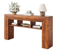 Garvee Tavolo consolle lungo da 160 cm per divano, design rustico e stretto, con ripiani, ingresso, corridoio o soggiorno, facile da montare, resistente fino a 100 kg, colore marrone chiaro