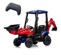 Garvee Trattore Elettrico 4 in 1 Per Bambini 12V Con Telecomando, Escavatore e Bulldozer Trasformabile, Tenda Rimovibile, Caricatore Frontale, Clacson, Pneumatici EVA, Rosso e Blu