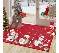 Garvee Zerbino Natalizio Con Pupazzo Di Neve e Fiocco Di Neve Per Interni Ed Esterni Tappetino Benvenuto Retro Antiscivolo Ingresso 50 x 80 Cm Rosso