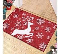 Garvee Zerbino Natalizio Ingresso Esterno Interno 40x60cm - Tappeto Asciugapassi Antiscivolo Rosso con Cervi e Fiocchi di Neve - Decorazioni Natale Casa - Lavabile e Resistente