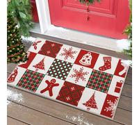 Garvee Zerbino Natalizio per Esterni e Ingresso, Lavabile, Antiscivolo, Motivo a Blocchi con Elementi Natalizi, Assorbente, 40 x 80 cm