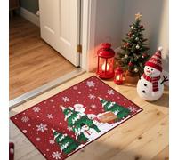 Garvee Zerbino Natalizio Rosso Antiscivolo per Esterno e Interno con Babbo Natale e Albero di Natale - Tappeto di Benvenuto Facile da Pulire - Decorazione Festiva per Casa - 40x60 cm - Colore: Rosso