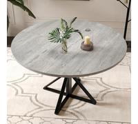 GarveeHome 120cm Round Dining Table for 4-8 - Modern Wood Look Top, X-Design Black Metal Legs, Sturdy for Dining & Living Room - Grey