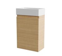 GarveeHome 40cm Wall-Hung Bathroom Vanity Unit with Ceramic Basin - Floating Cloakroom basin Cabinet, Storage Door, Adjustable Shelf, Soft-Close Hinges, Space-Saving for Small Bathrooms - Oak