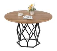 GarveeHome 47" Round Dining Table for 4-6, Farmhouse Rustic Wood Kitchen Table - Industrial Circle Design, Sturdy Black Iron Metal Base - Color: Black Iron + Brown