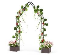 GarveeHome Arco per rose in metallo con 2 fioriere, arco da giardino stabile come traliccio per piante rampicanti, ideale per giardino, matrimoni, feste
